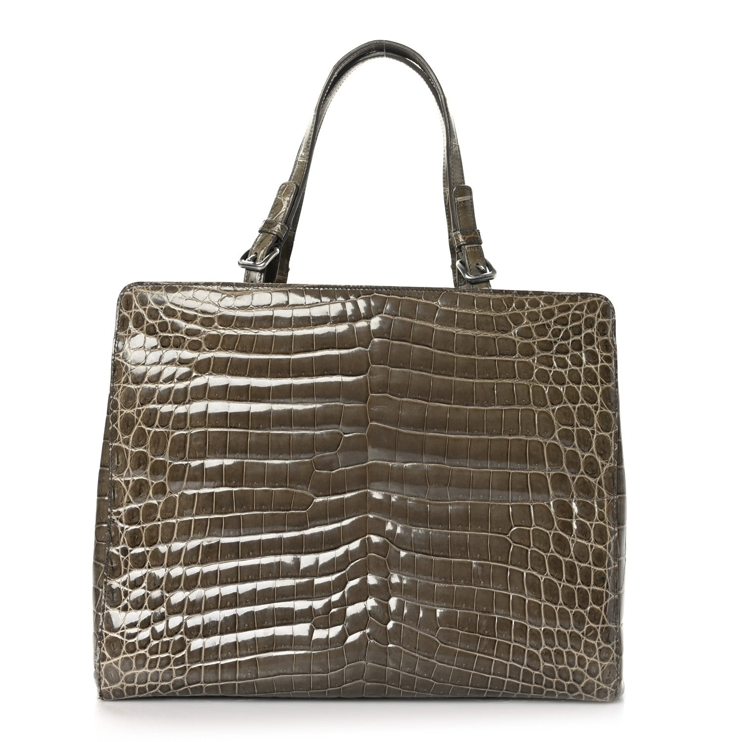 Bottega Veneta Shiny Crocodile Top Handle Tote Grey 1 of 9