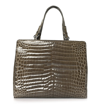 Bottega Veneta Shiny Crocodile Top Handle Tote Grey 1 of 9