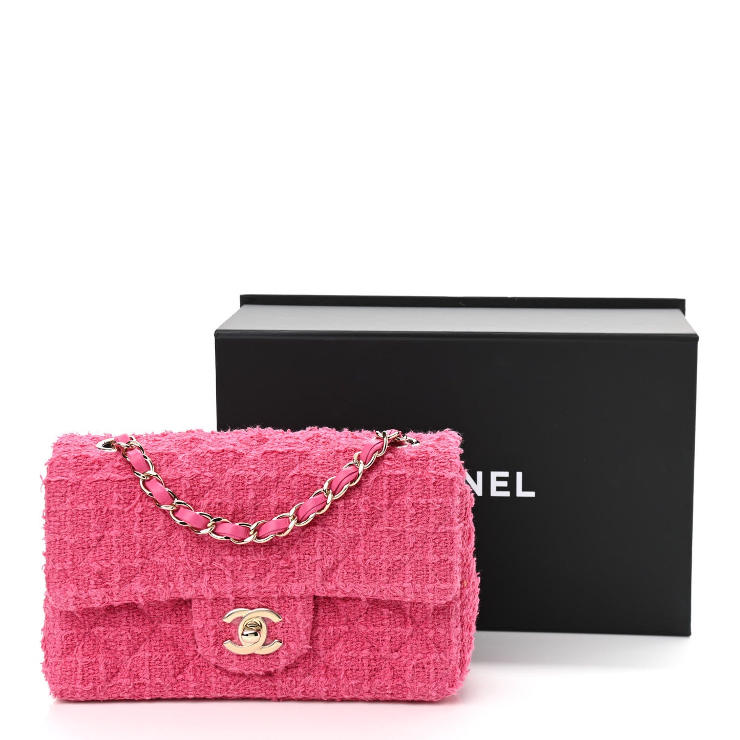 Wool Tweed Quilted Mini Rectangular Flap Dark Pink Fuchsia