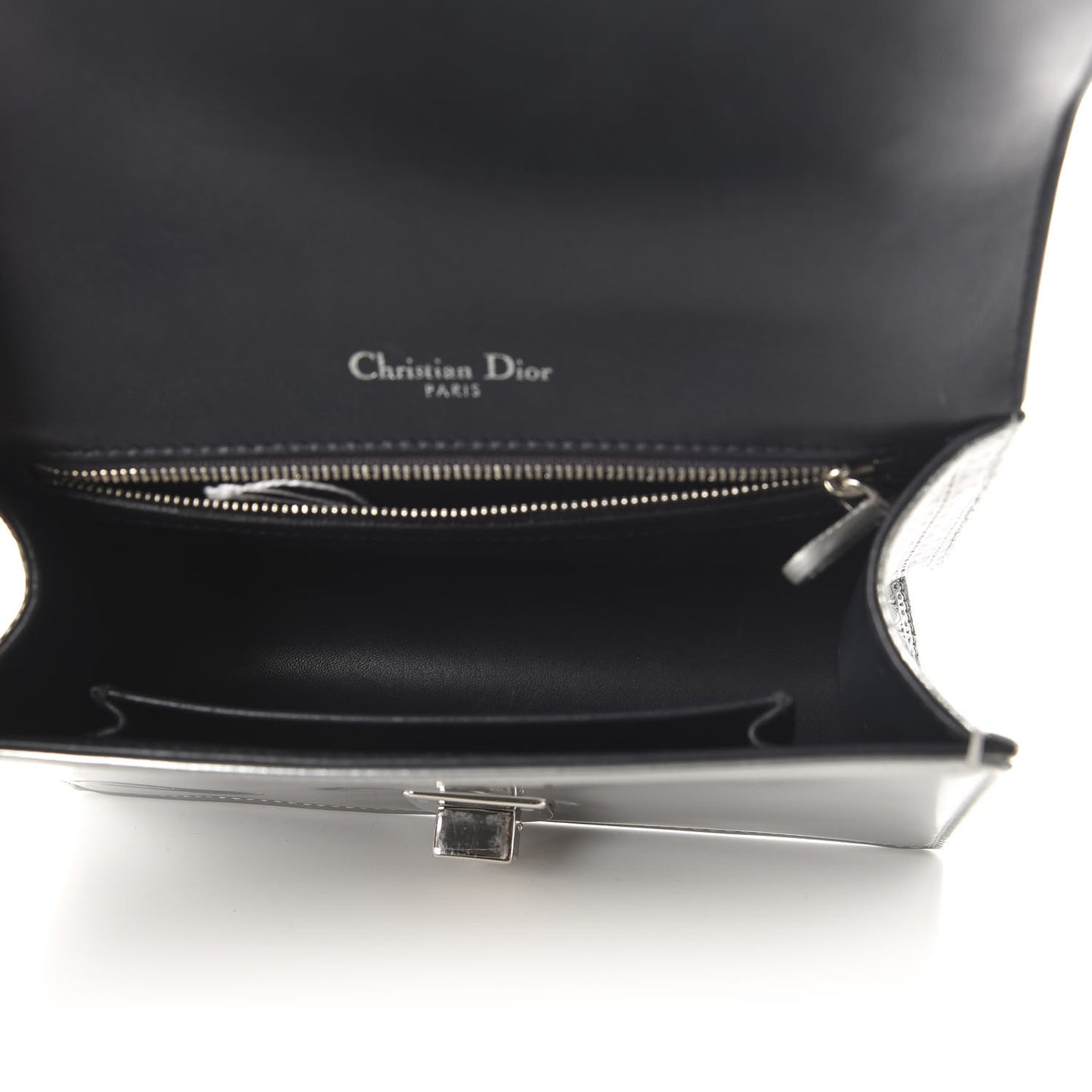 Metallic Patent Micro-Cannage Small Diorama Flap Bag Silver