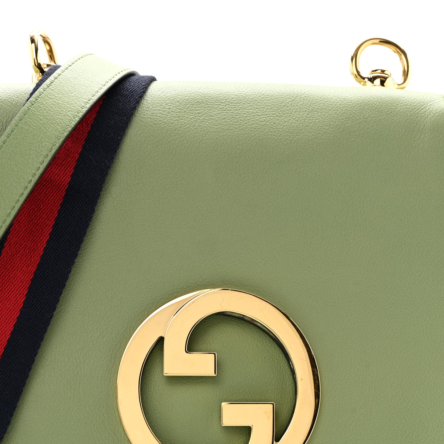 Roxy Calfskin Web Medium Blondie Top Handle Shoulder Flap Bag Salamander Green