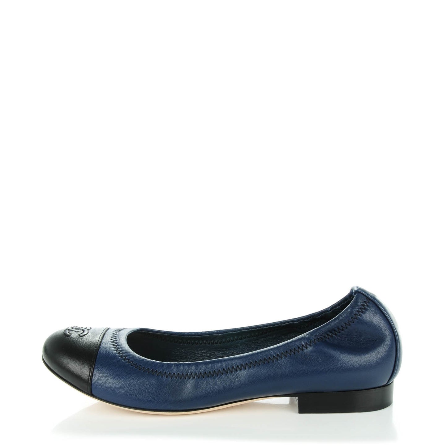Lambskin Cap Toe Ballerina Flats 35 Dark Navy Black