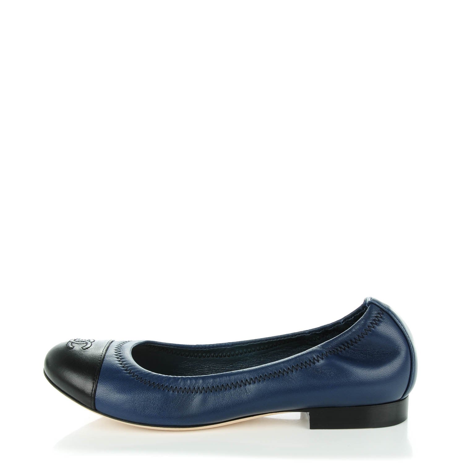 Chanel Lambskin Cap Toe Ballerina Flats 35 Dark Navy Black 1 of 9