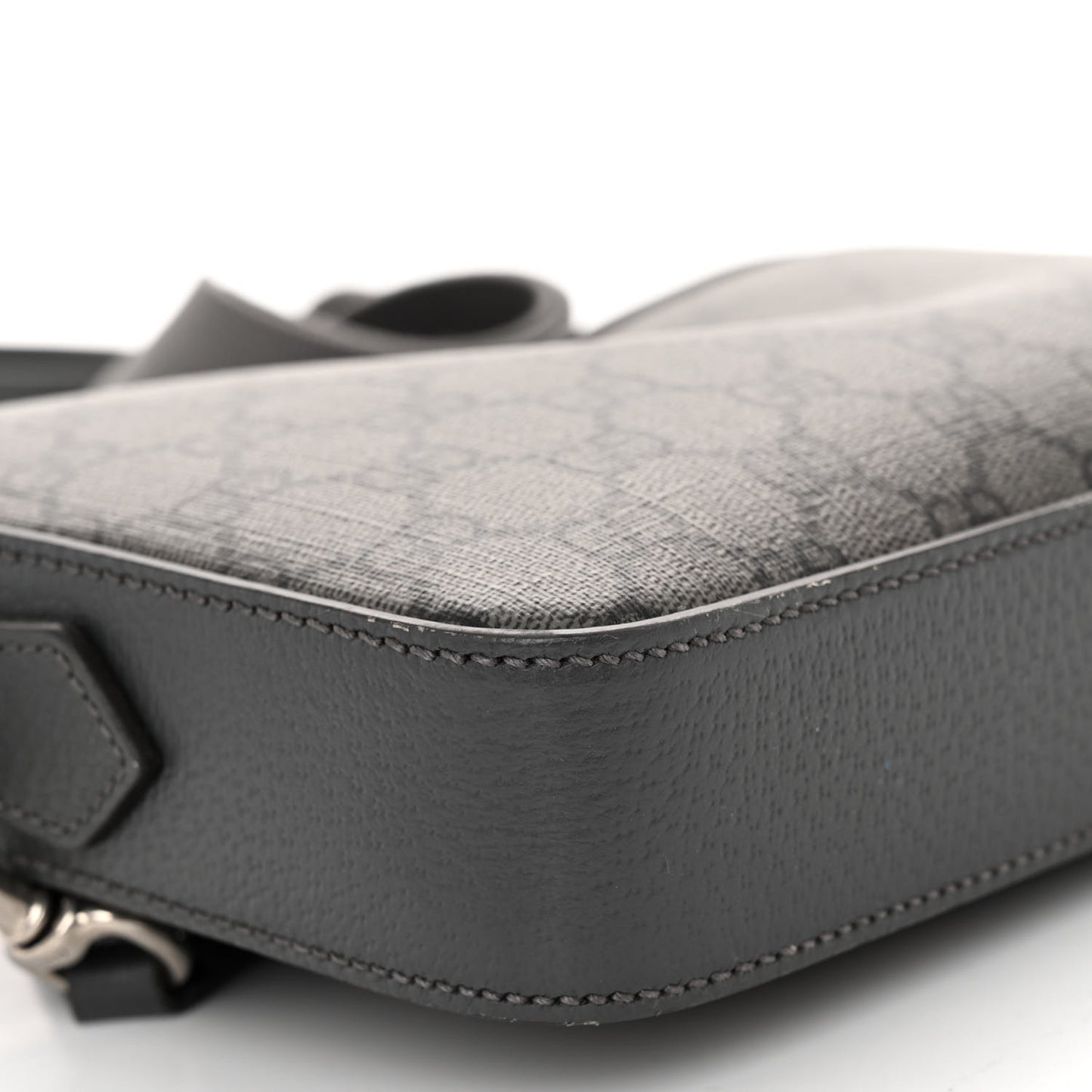 GG Supreme Monogram Textured Dollar Calfskin Web Ophidia Wristlet Shoulder Bag Grey Black Graphite Grey