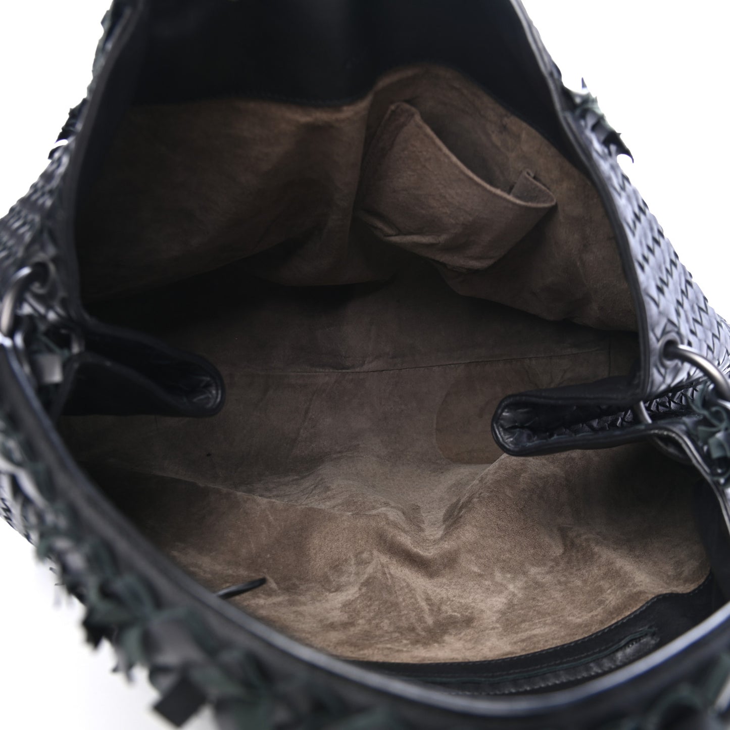 Nappa Intrecciato Large Franges Shoulder Bag Black