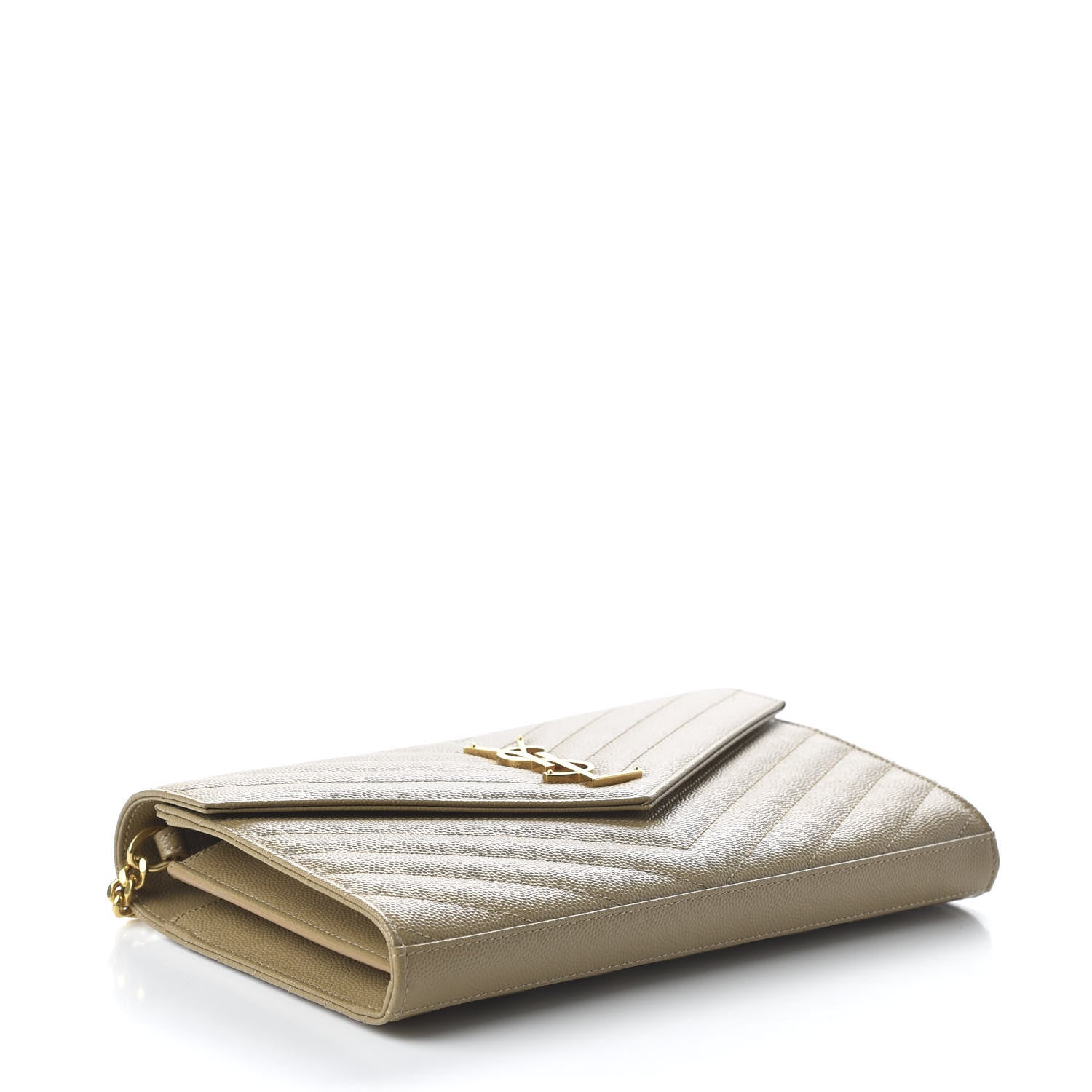 Saint Laurent Grain De Poudre Matelasse Chevron Monogram Chain Wallet Deep Beige 4 of 10