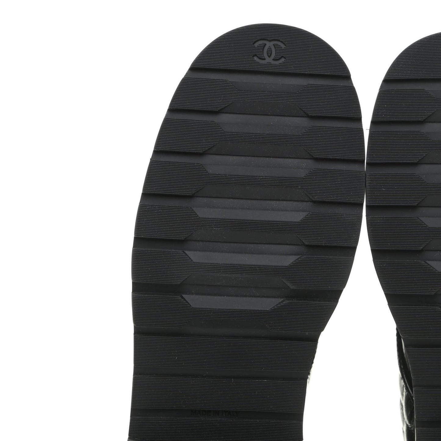 Shiny Calfskin Quilted Lace Up Combat Boots 37.5 Black