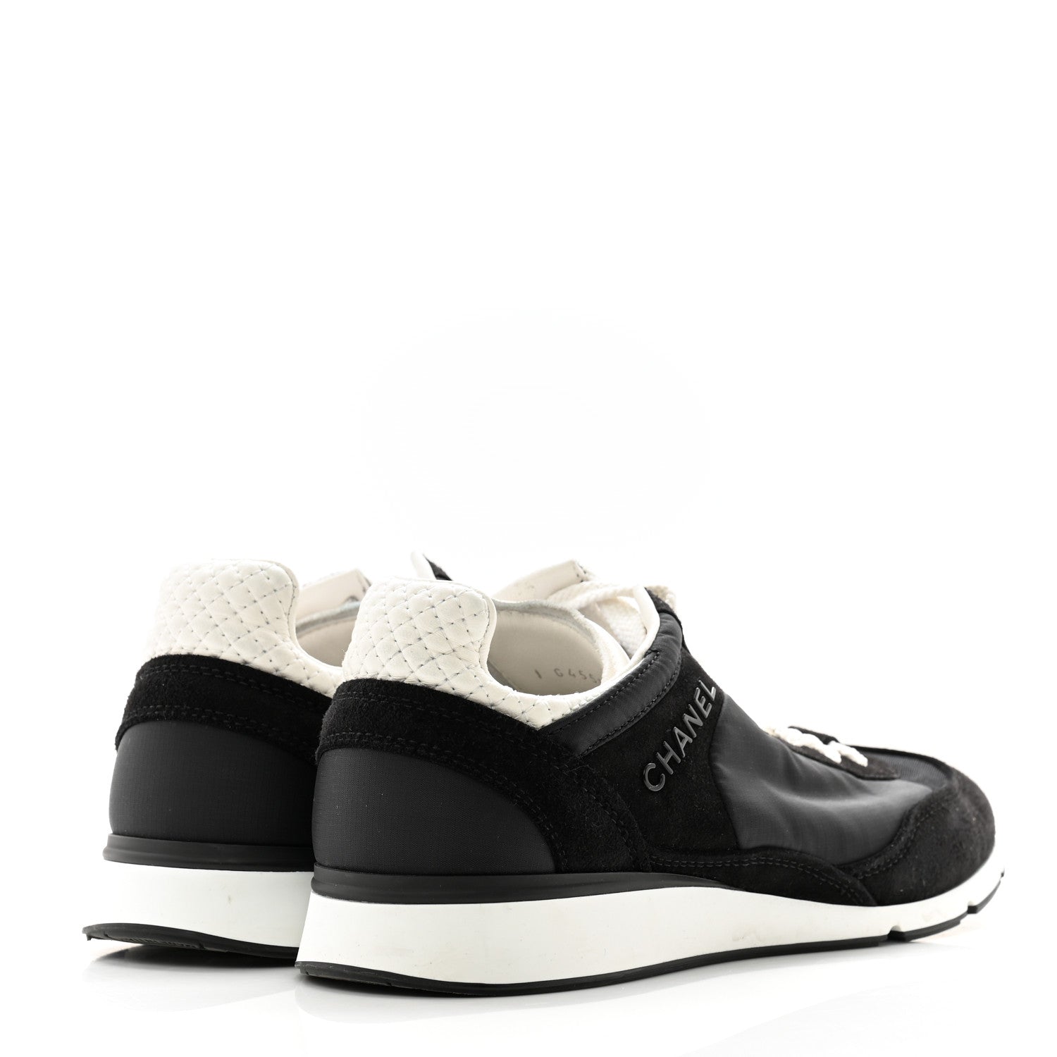 Chanel Nylon Suede Kidskin Calfskin Logo Sneakers 37 Black White 4 of 11