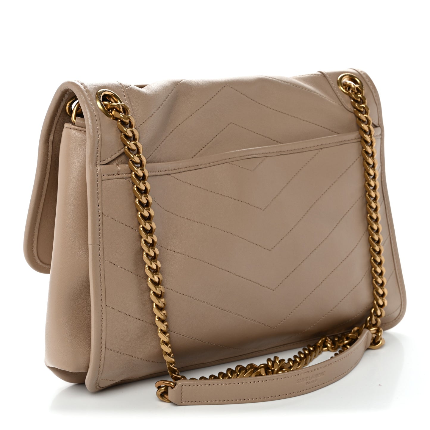 Lambskin Matelasse Monogram Medium Niki Chain Satchel Dark Beige
