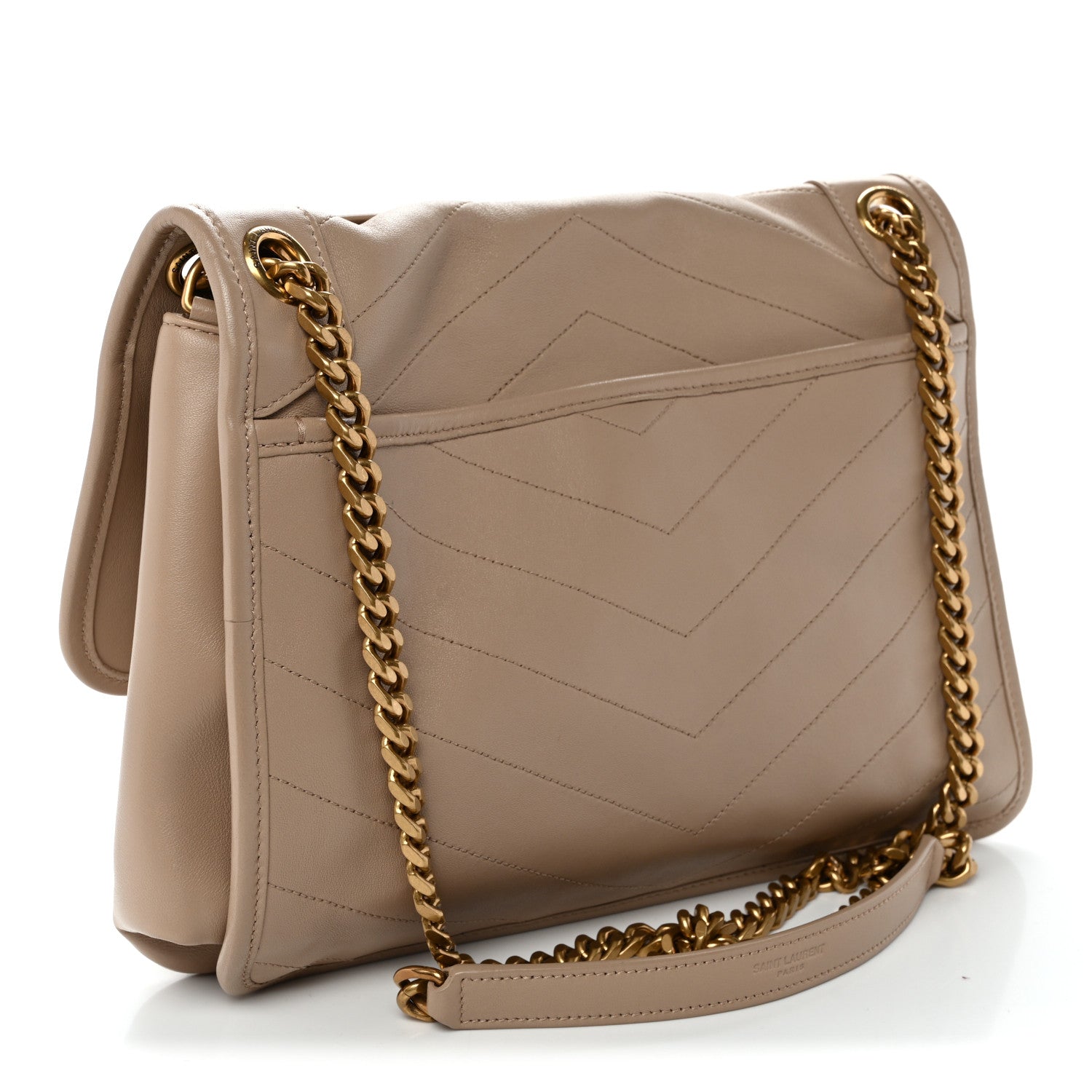 Saint Laurent Lambskin Matelasse Monogram Medium Niki Chain Satchel Dark Beige 3 of 10
