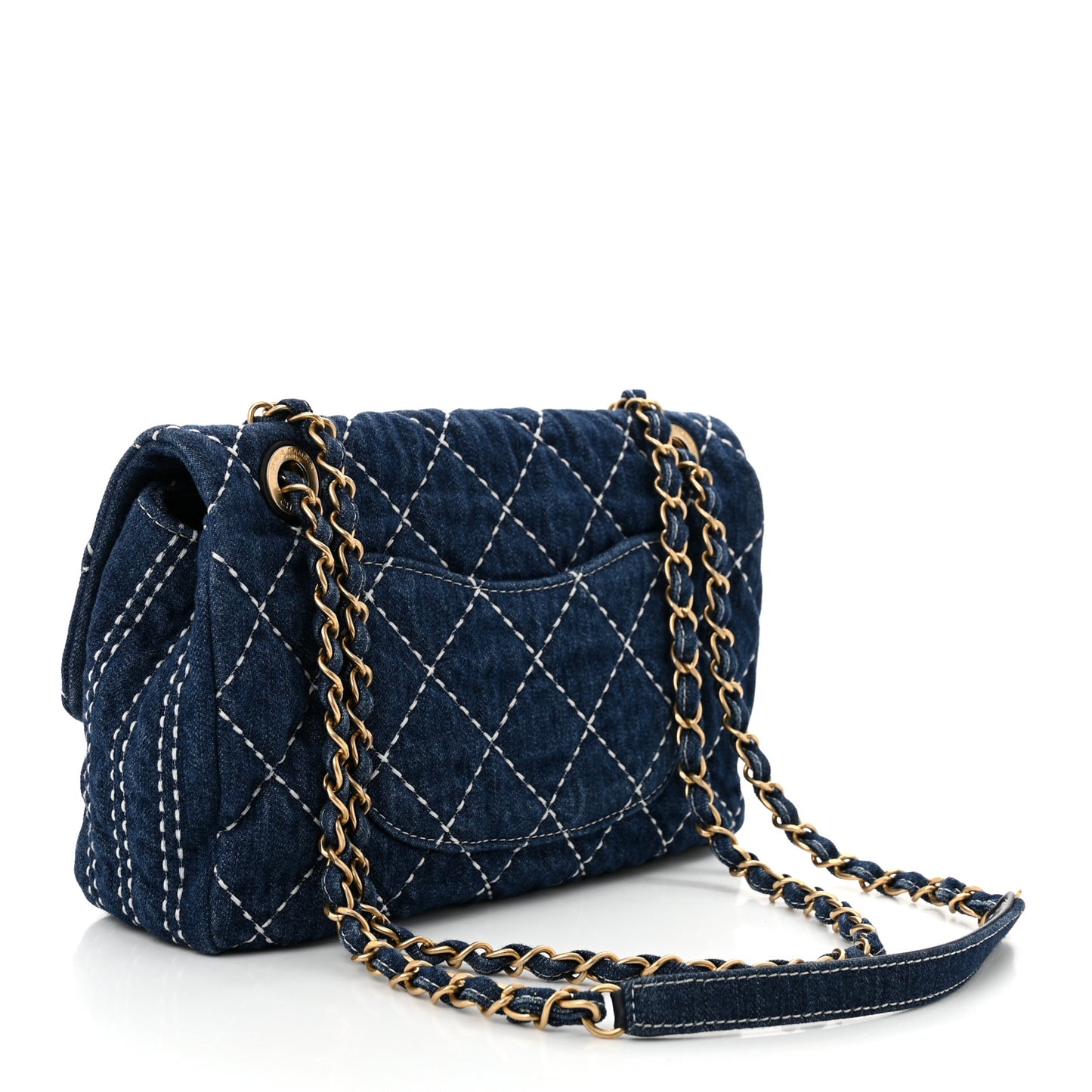 Denim Quilted Medium Denim Trip Single Flap Blue