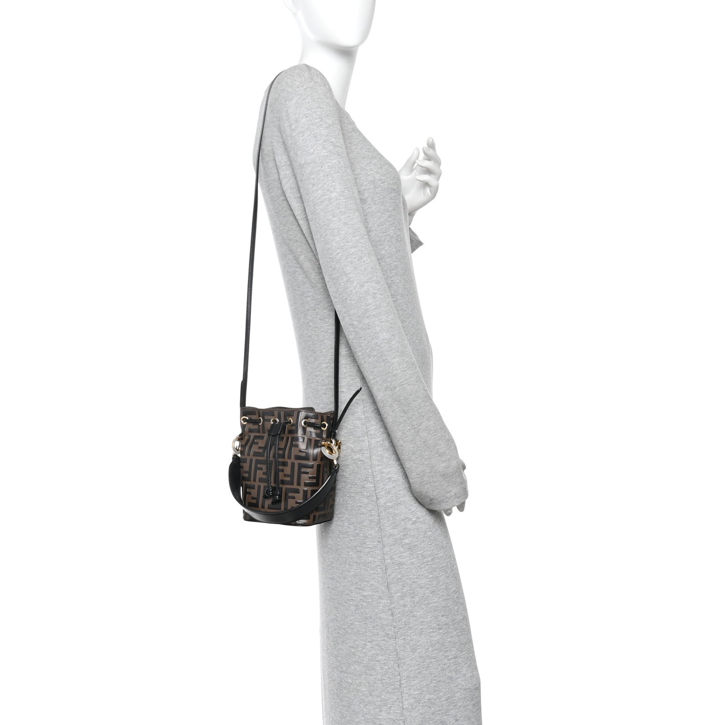 Vitello Liberty F is Fendi Bi-Color FF 1974 Embossed Mini Mon Tresor Bucket Bag Maya Black