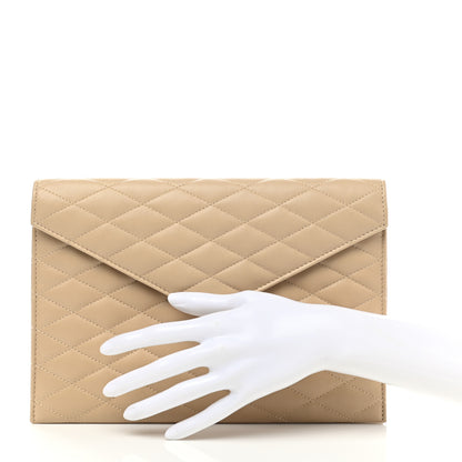 Saint Laurent Lambskin Quilted Envelope Clutch Beige 2 of 7