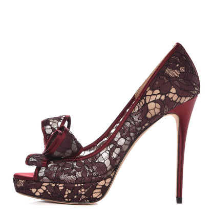 Valentino Garavani Satin Lace Couture Bow Peep Toe 30/125mm Platform Pumps 40.5 Rubino Carne 1 of 7