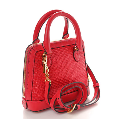 Gucci Straw Azalea Calfskin Woven Mini Horsebit 1955 Top Handle Bag Coral Wave Black 3 of 10