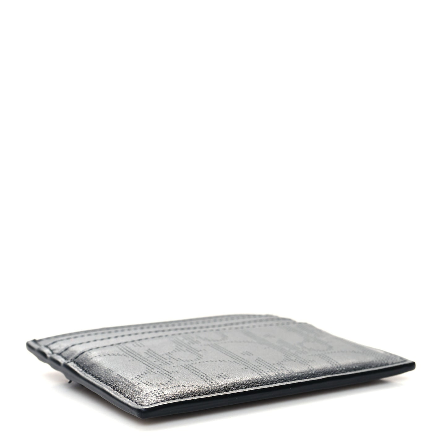 Calfskin Oblique Galaxy Perforated Card Holder Black White