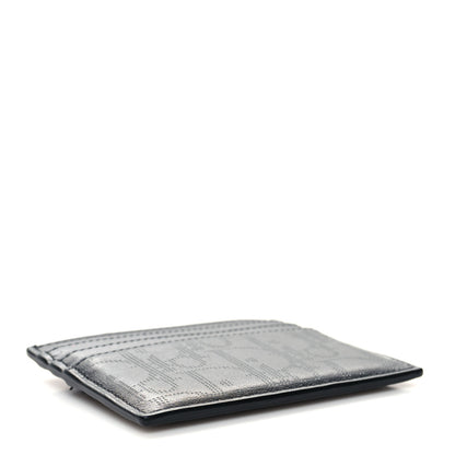 Christian Dior Calfskin Oblique Galaxy Perforated Card Holder Black White 4 of 8