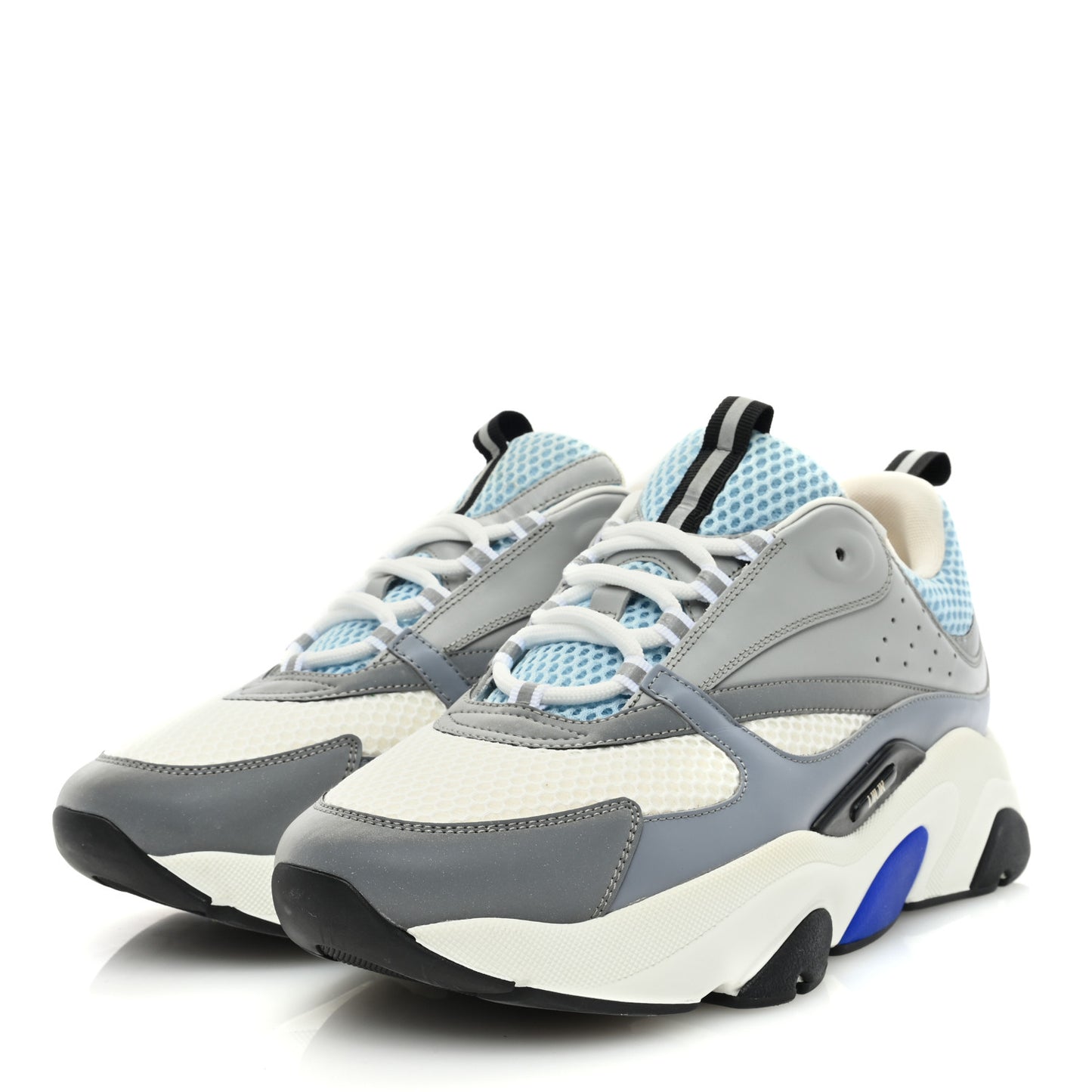 Technical Mesh Calfskin Mens B22 Sneakers 45 White Blue Grey