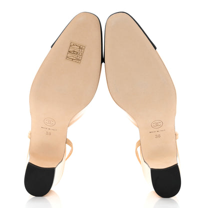 Chanel Goatskin Grosgrain Cap Toe CC Slingback Pumps 38 Beige Black 5 of 9
