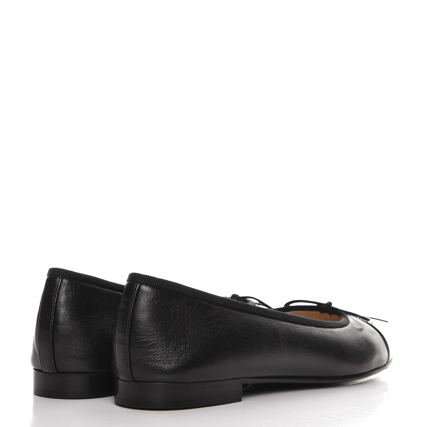 Lambskin Patent Cap Toe Ballerina Flats 40.5 Black
