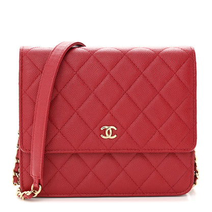 Chanel Caviar Quilted Square Wallet On Chain WOC Dark Red 1 of 17