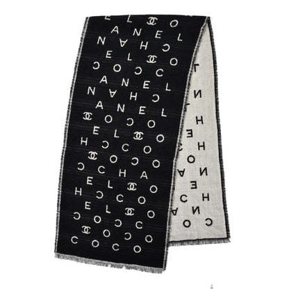 Chanel Wool Cashmere CC Scarf Black White 2 of 4