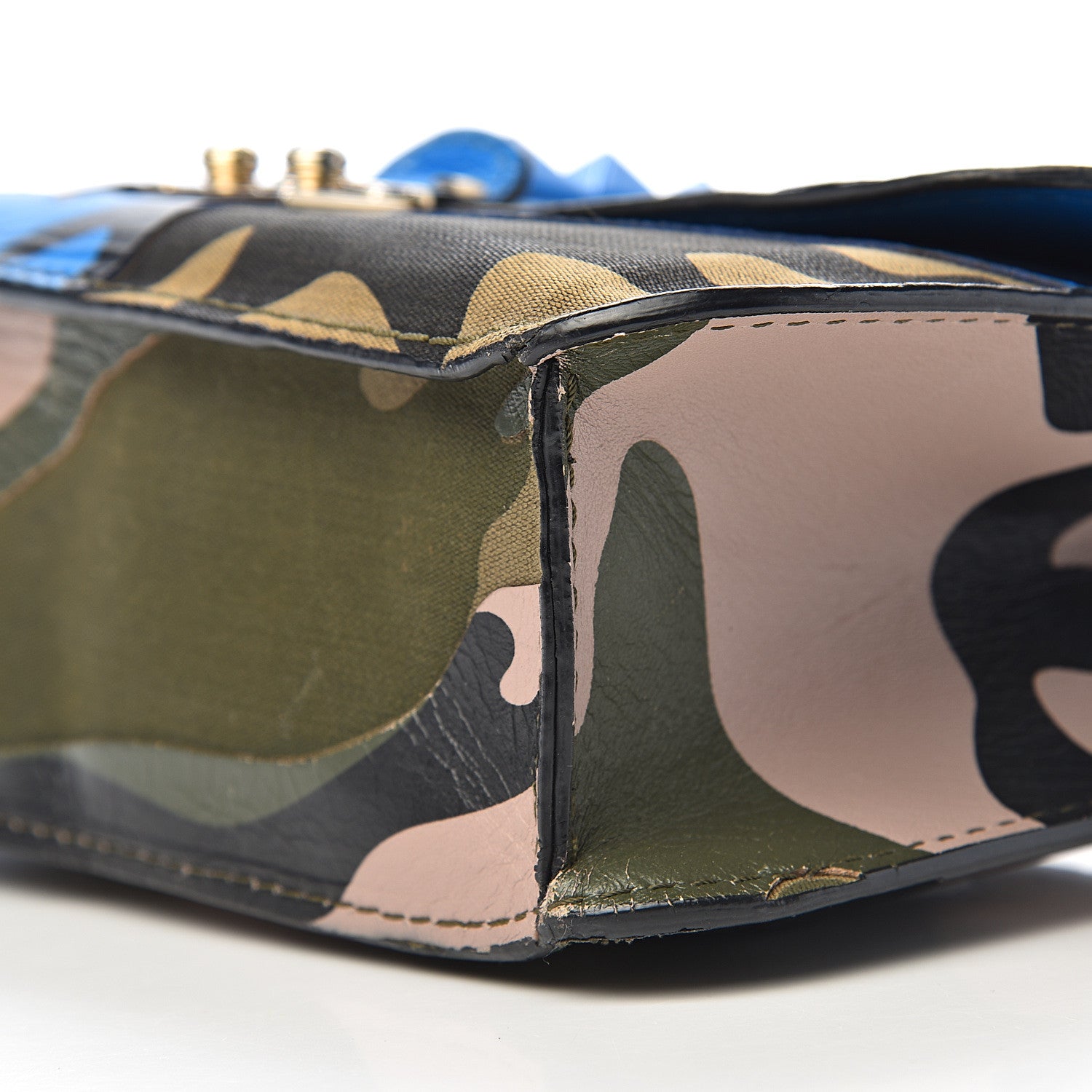 Valentino Garavani Nappa Canvas Camouflage Medium Glam Lock Rockstud Flap Blue Fluo 16 of 18