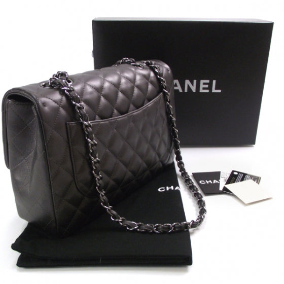 Chanel Lambskin Quilted Jumbo Flap Dark Metallic Grey 09A 3 of 12