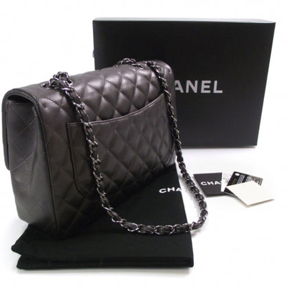 Chanel Lambskin Quilted Jumbo Flap Dark Metallic Grey 09A 3 of 12