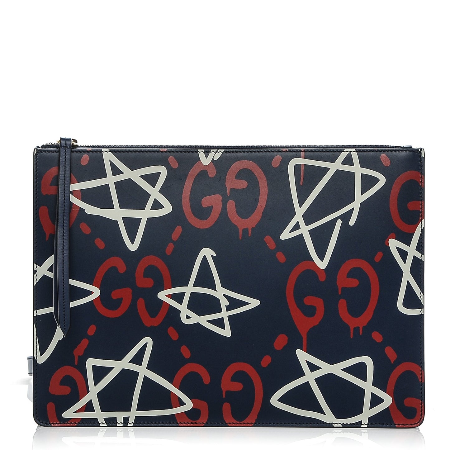 Calfskin GucciGhost Print GG Messenger Bag Blue Agata Hibiscus Red