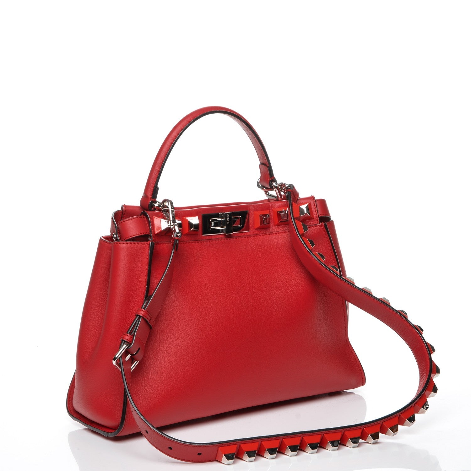 Fendi Vitello Seta Studded Medium Peekaboo Iconic Satchel Fiamma 3 of 7