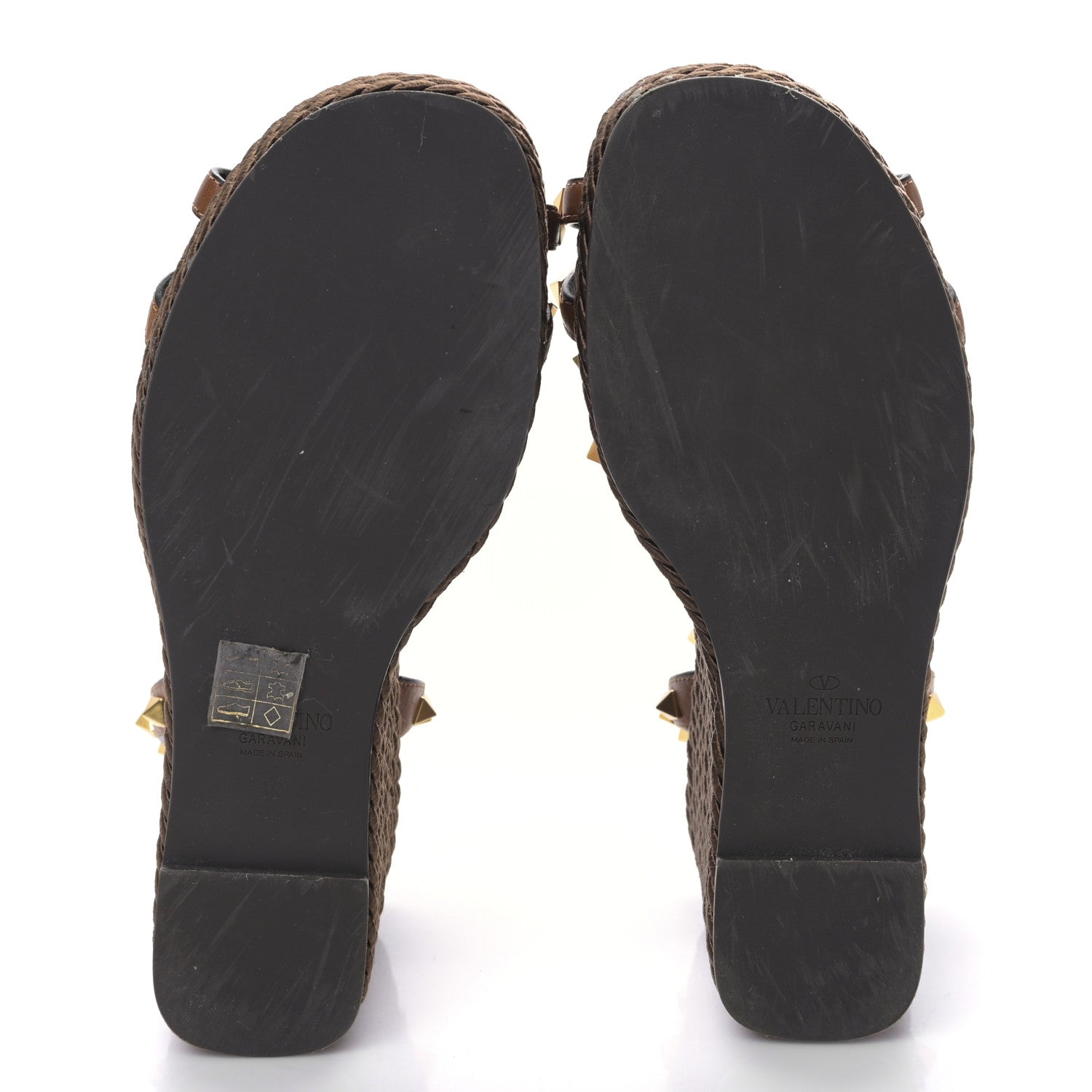 Valentino Garavani Calfskin Rockstud Ankle Strap Torchon Espadrille Caged 25/95mm Wedge Sandals 39 Cuoio 5 of 8