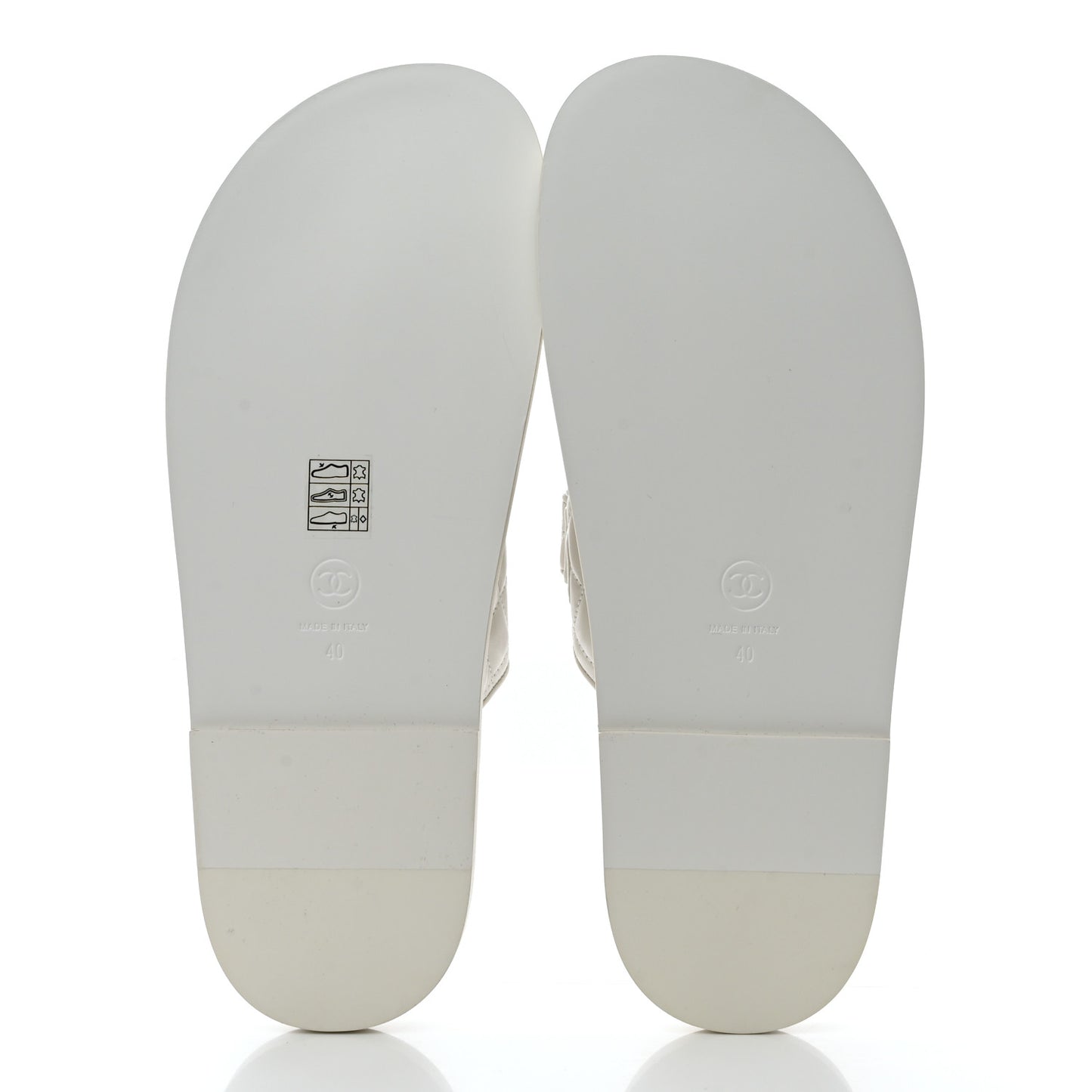 Laminated Lambskin Quilted Velcro Dad Chain CC Slide Sandals 40 White