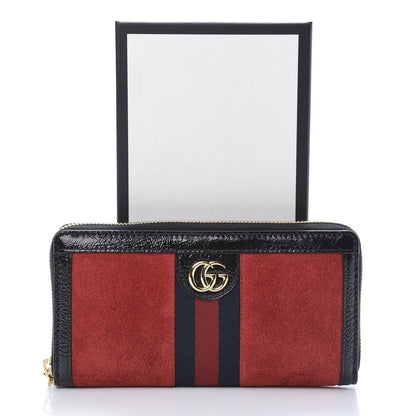 Gucci Suede Patent Web Ophidia Zip Around Wallet Hibiscus Red Black 9 of 9