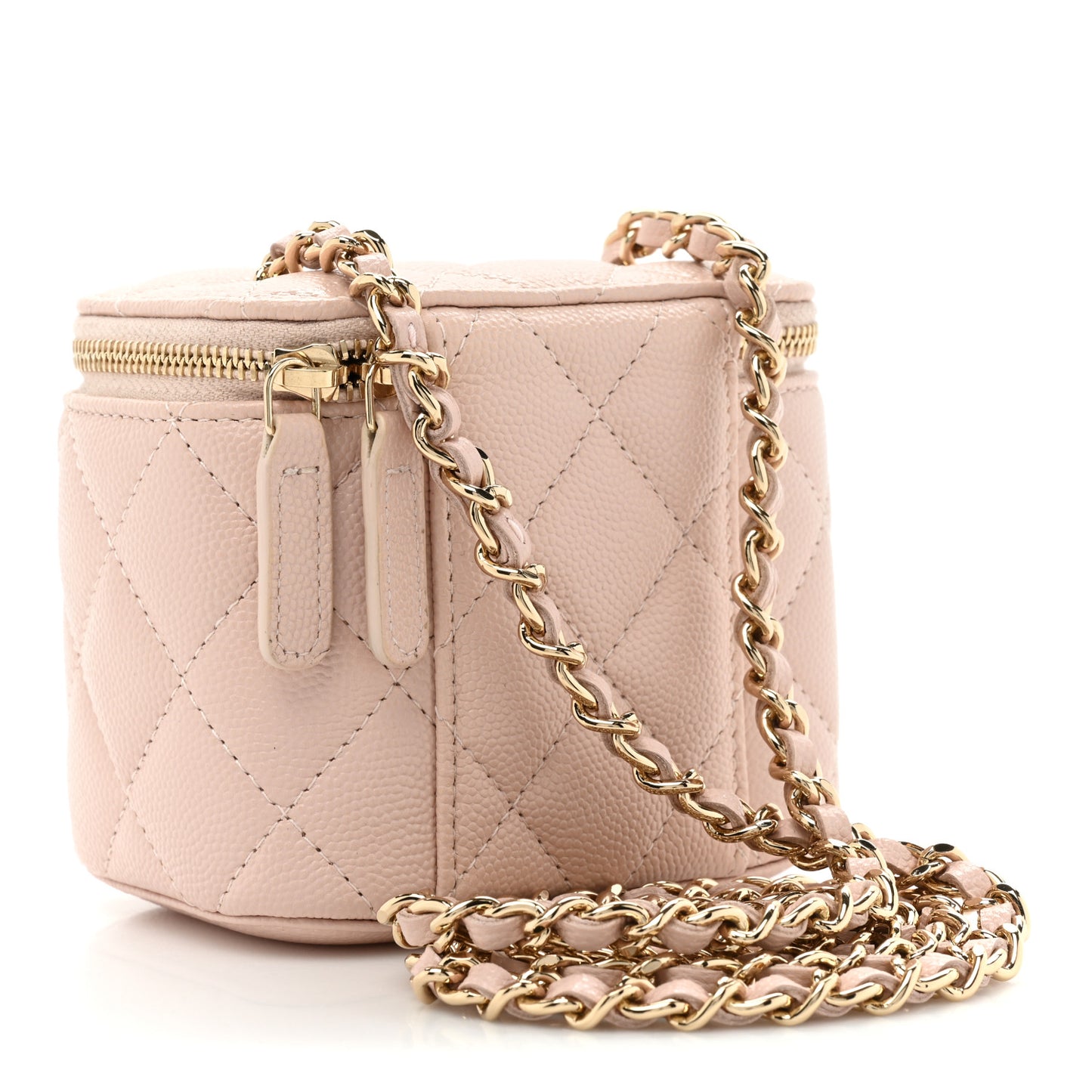 Caviar Quilted Mini Vanity Case With Chain Light Pink