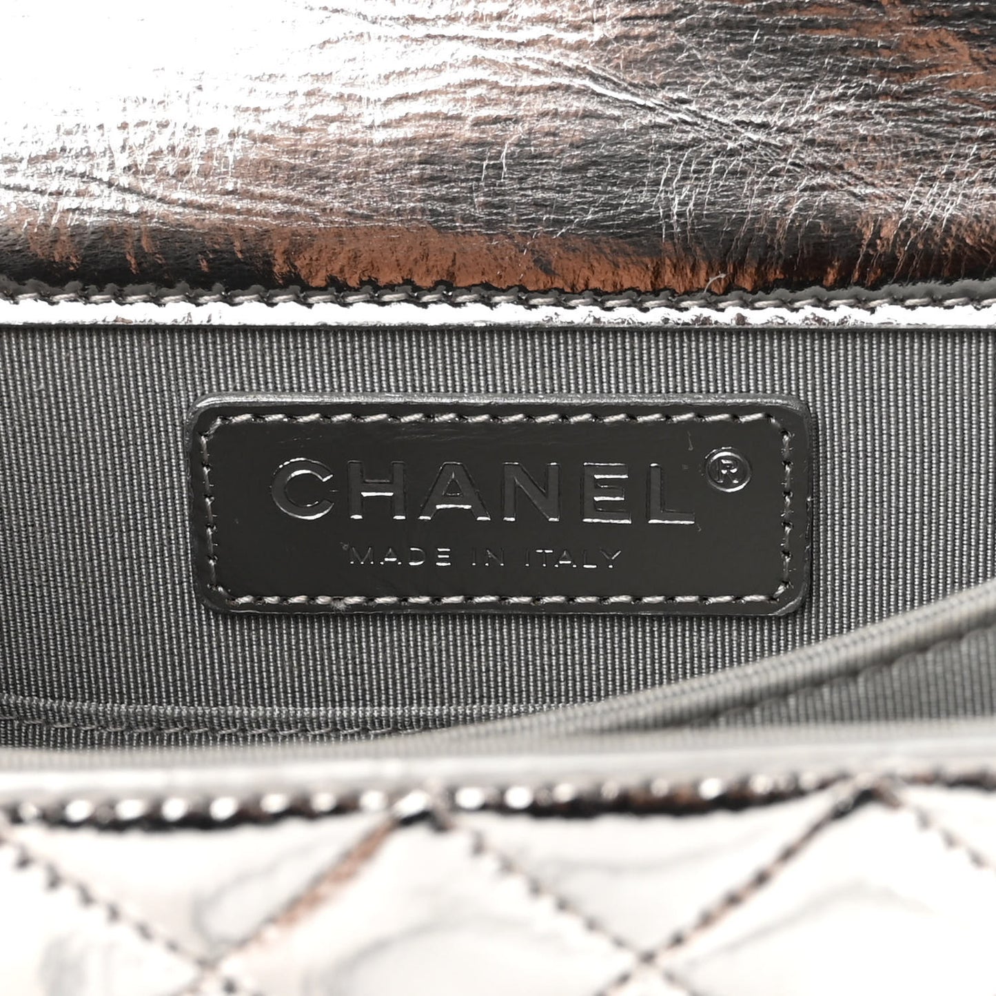 Metallic Goatskin Quilted North South Boy Flap Silver