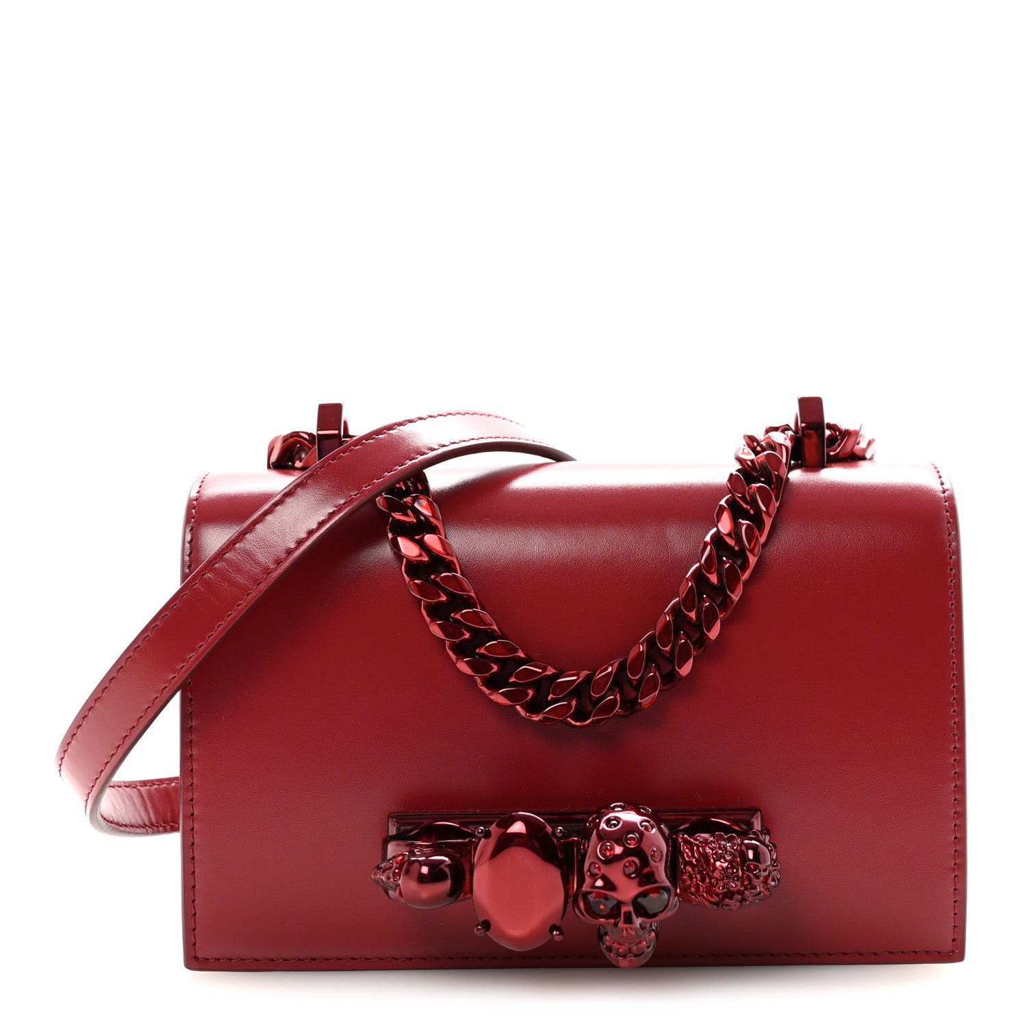 Alexander McQueen Calfskin Mini Jeweled Knuckle Satchel Red 1 of 9