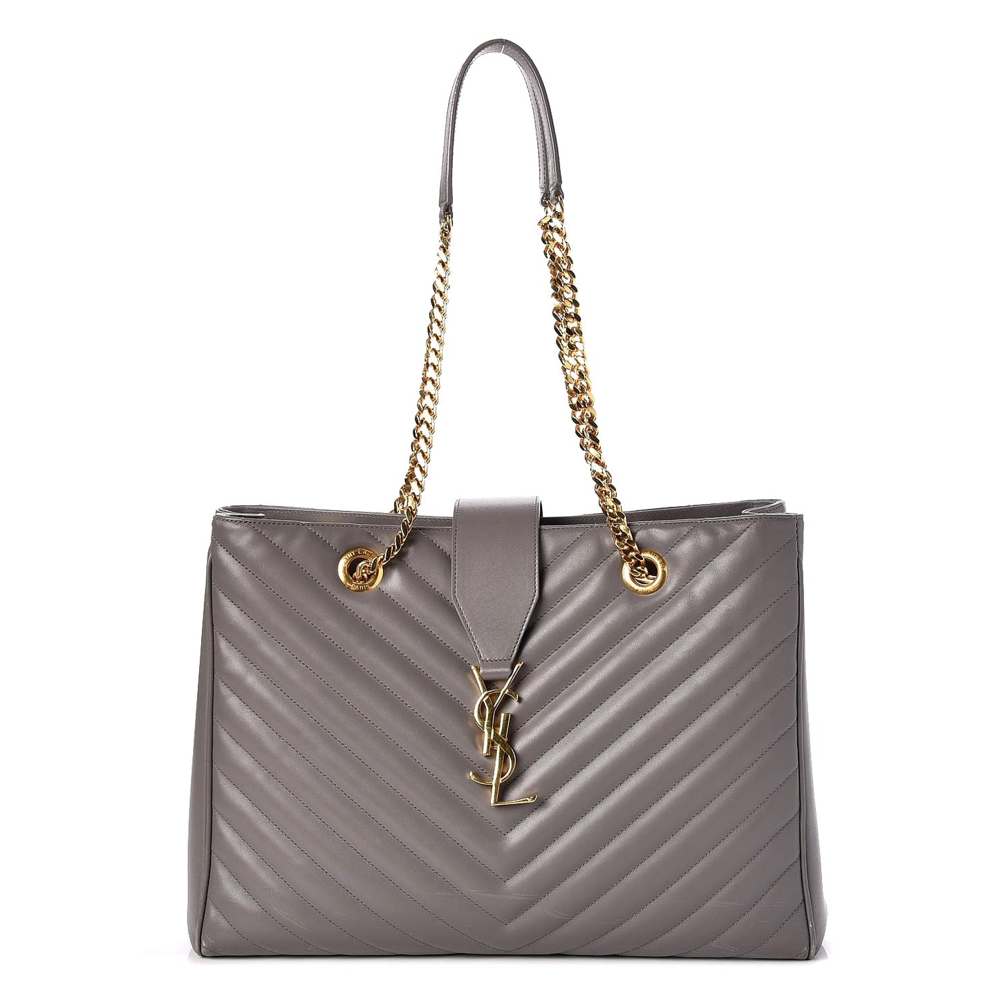 Smooth Calfskin Matelasse Chevron Large Monogram Shopping Bag Grey