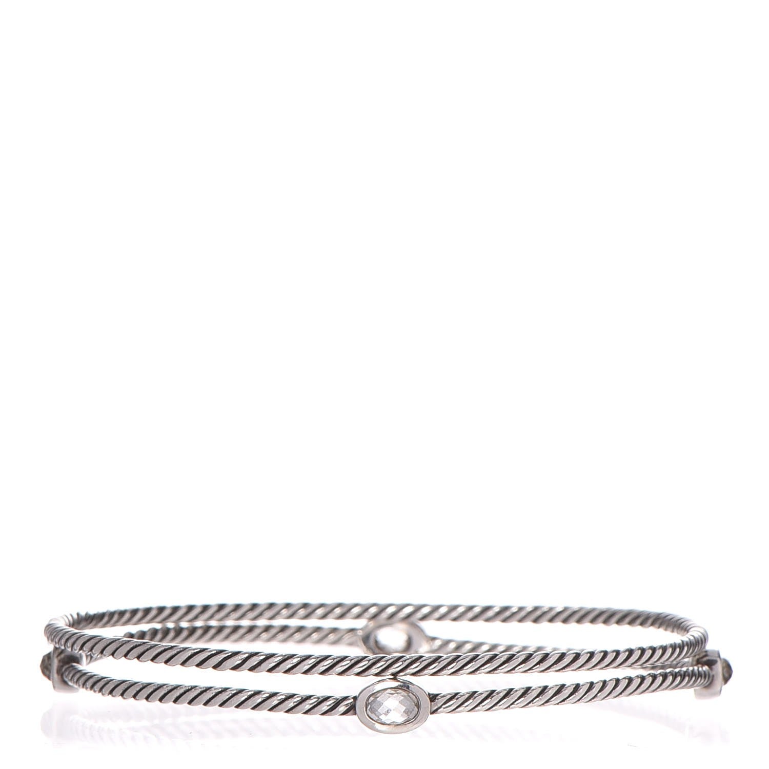 David Yurman Sterling Silver Crystal Color Classics Cable Bangle Bracelet Set of 2 1 of 4