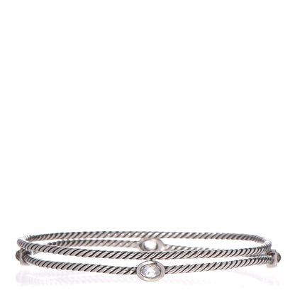 David Yurman Sterling Silver Crystal Color Classics Cable Bangle Bracelet Set of 2 1 of 4