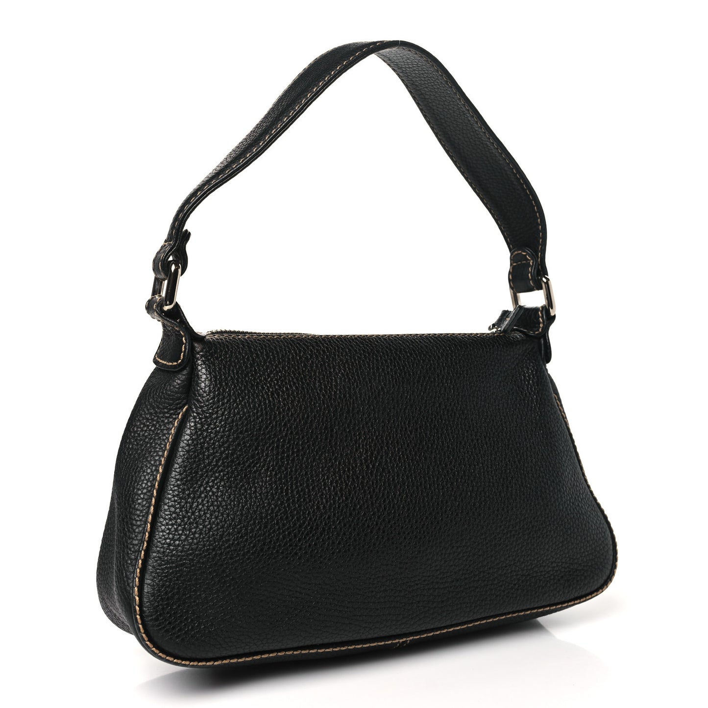 Grained Calfskin Tassel Shoulder Bag Black