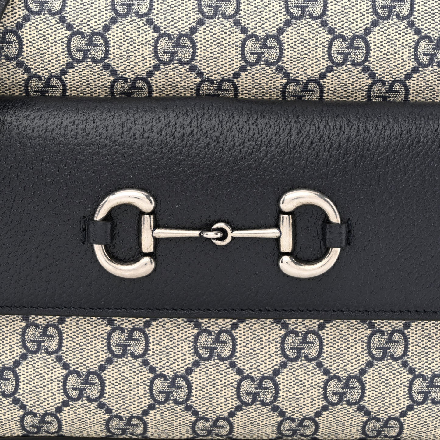 GG Supreme Monogram Textured Dollar Calfskin Small Horsebit 1955 Shoulder Bag Beige Blue