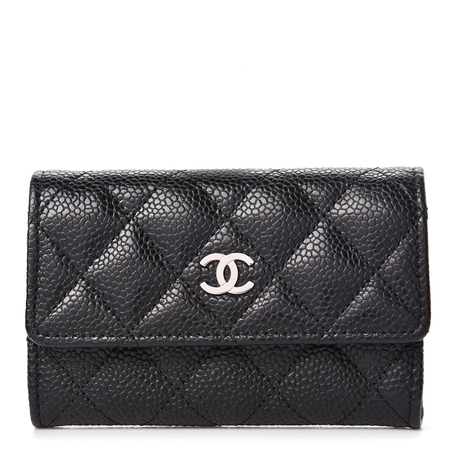 Caviar Quilted Flap Card Holder Black