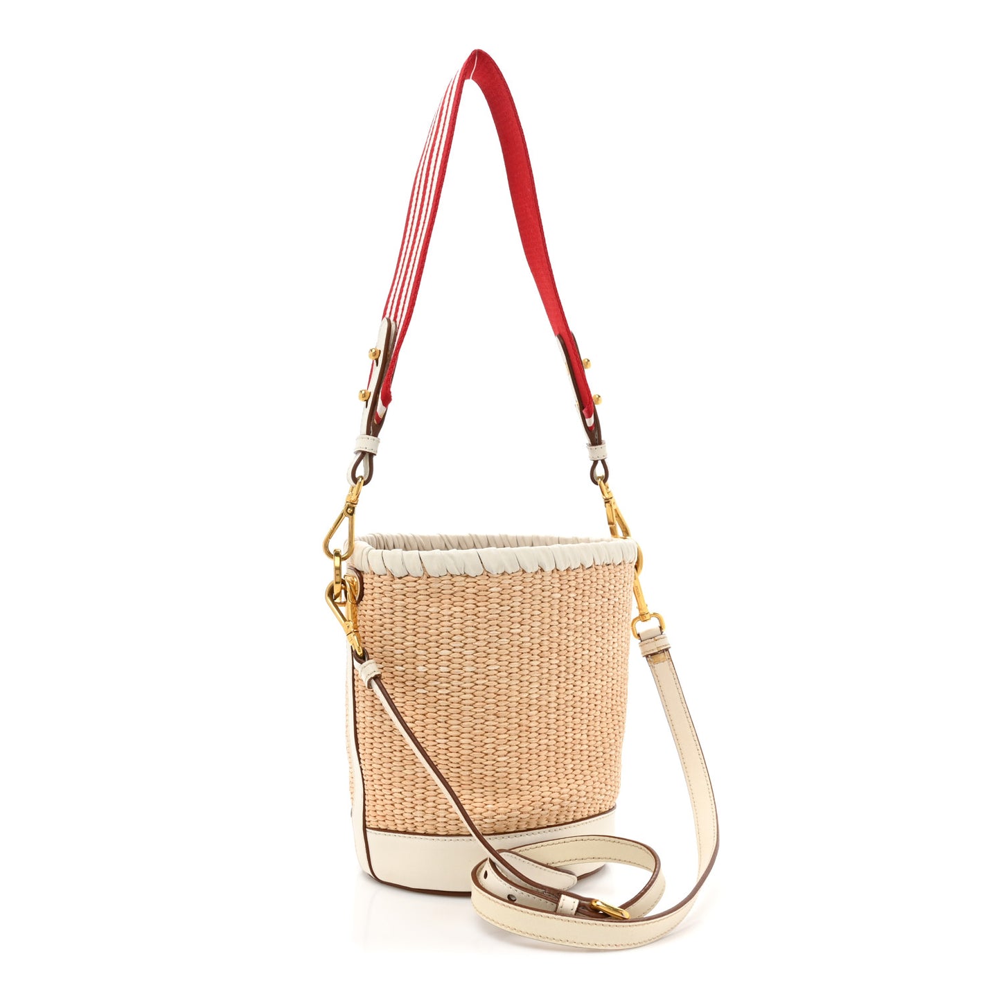 Paglia City Calfskin Bucket Bag Naturale White