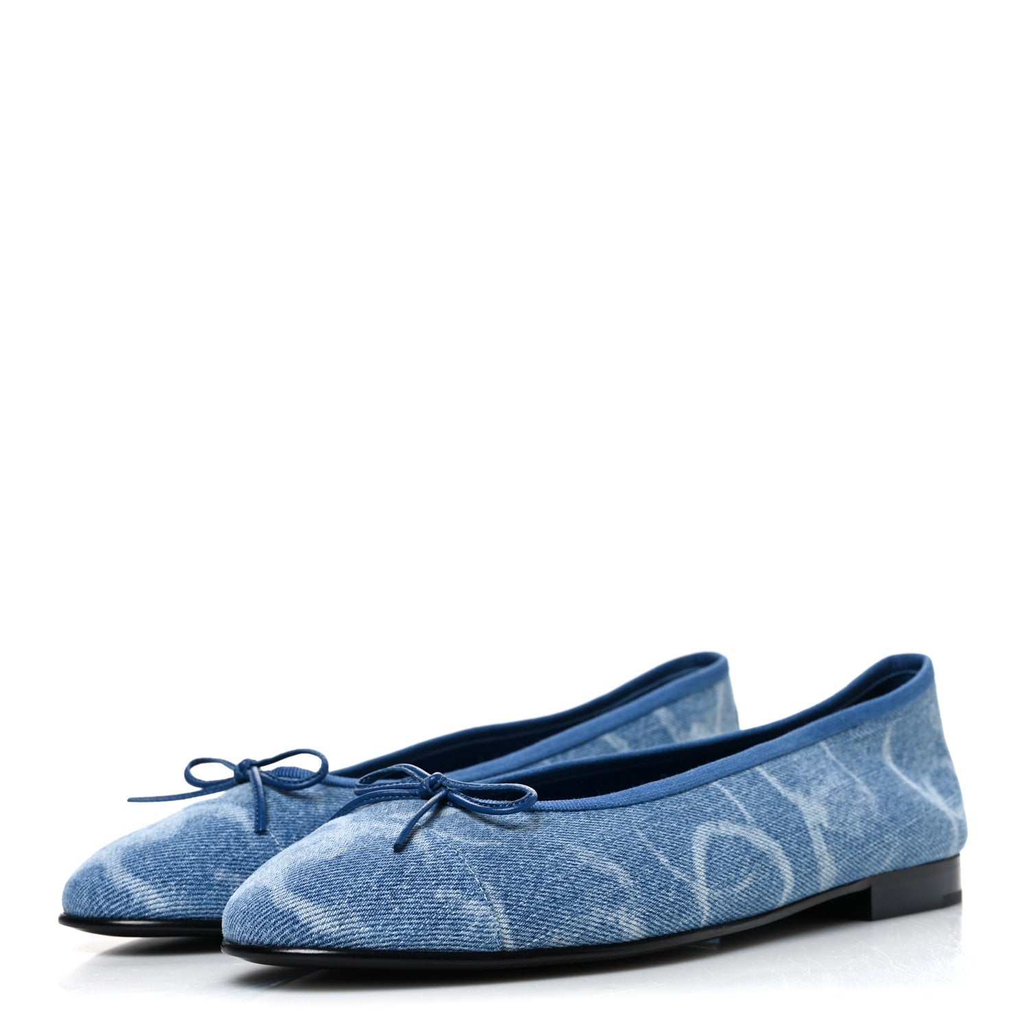 Chanel Denim Printed CC Cap Toe Ballerina Flats 41 Light Blue White 4 of 11