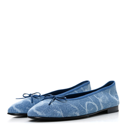 Chanel Denim Printed CC Cap Toe Ballerina Flats 41 Light Blue White 4 of 11