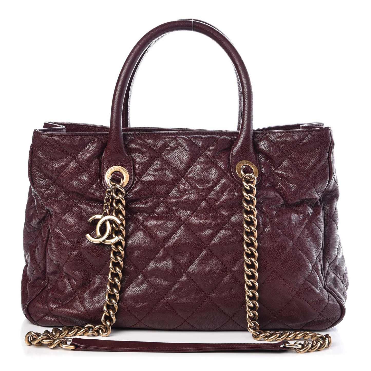 Glazed Caviar Quilted Small Shiva Tote Burgundy