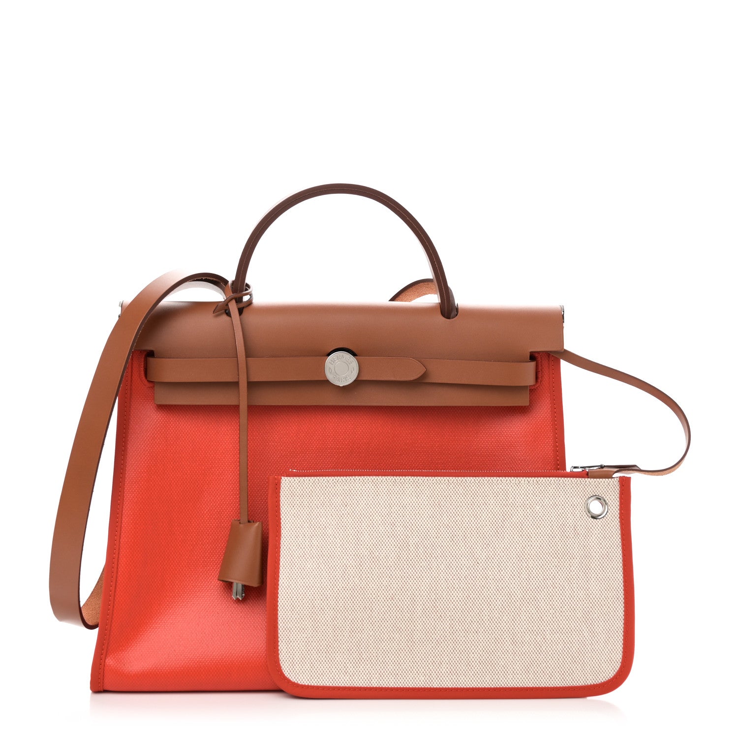 Hermes Toile H Berline Vache Hunter Herbag Zip 31 PM Orange Mecano Fauve 3 of 12