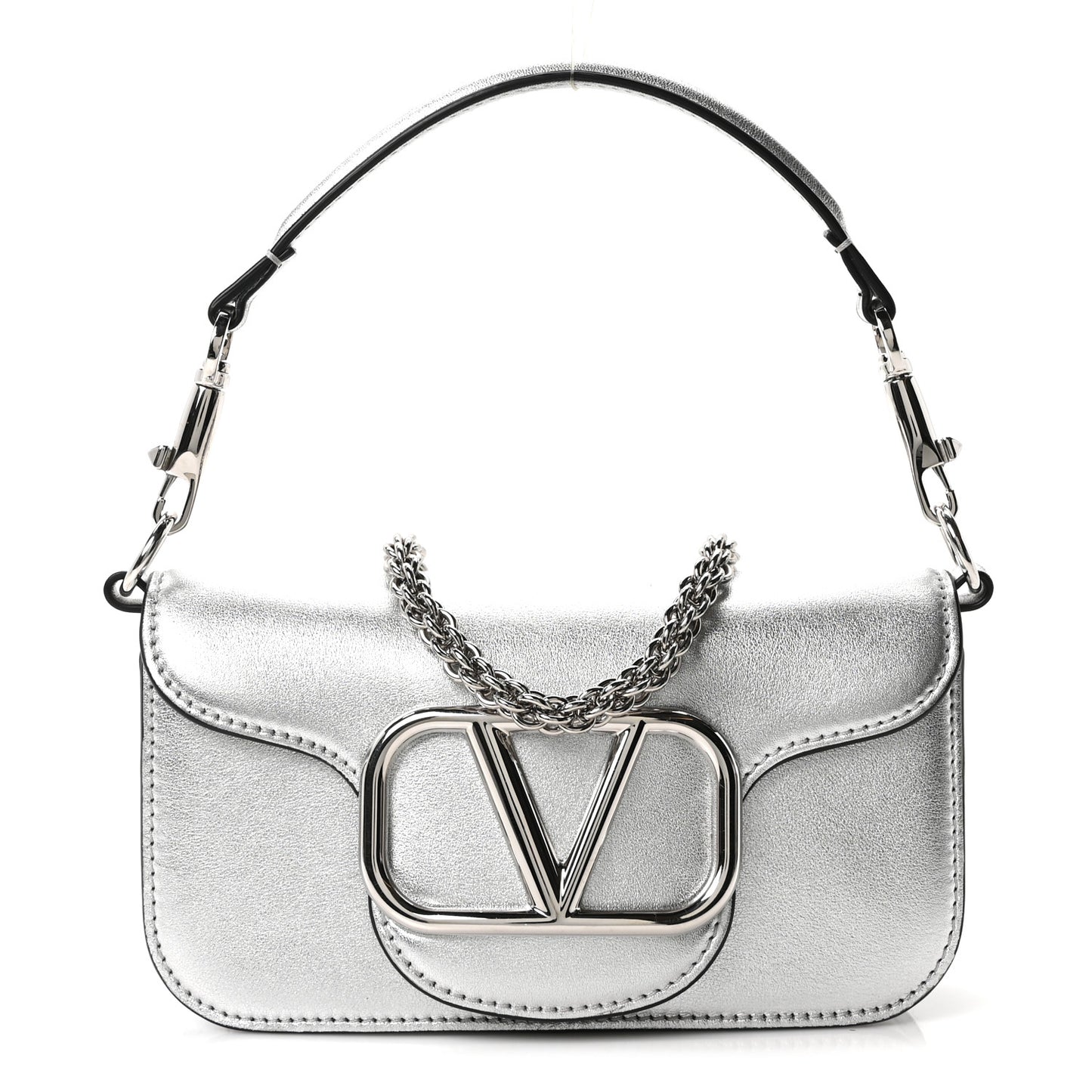 Laminated Calfskin Vlogo Small Loco Shoulder Bag Silver