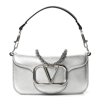 Valentino Garavani Laminated Calfskin Vlogo Small Loco Shoulder Bag Silver 1 of 8